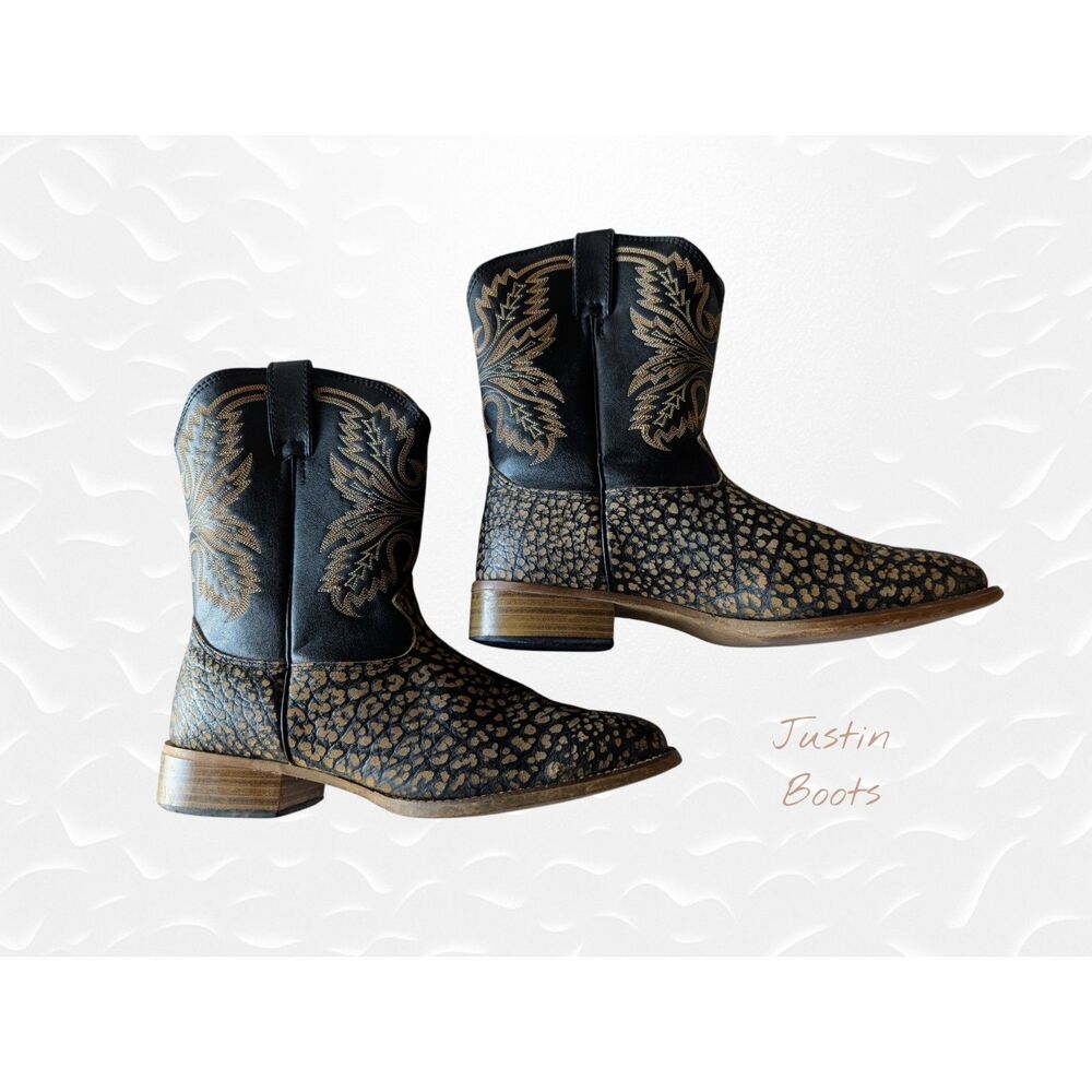 Justin Boots Hayston 384JR Buffalo Print Leather Western Boots Size 6D